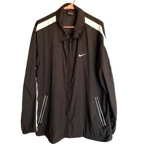 Vtg Nike Mens L Windbreaker Jacket Black Sporty Full-Zip Lightweight Swoosh